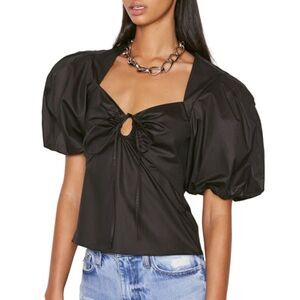 Frame Women’s Noir (Black) Puff Sleeve Tie Cotton Top Size:‎ XS / MADE IN U.S.A